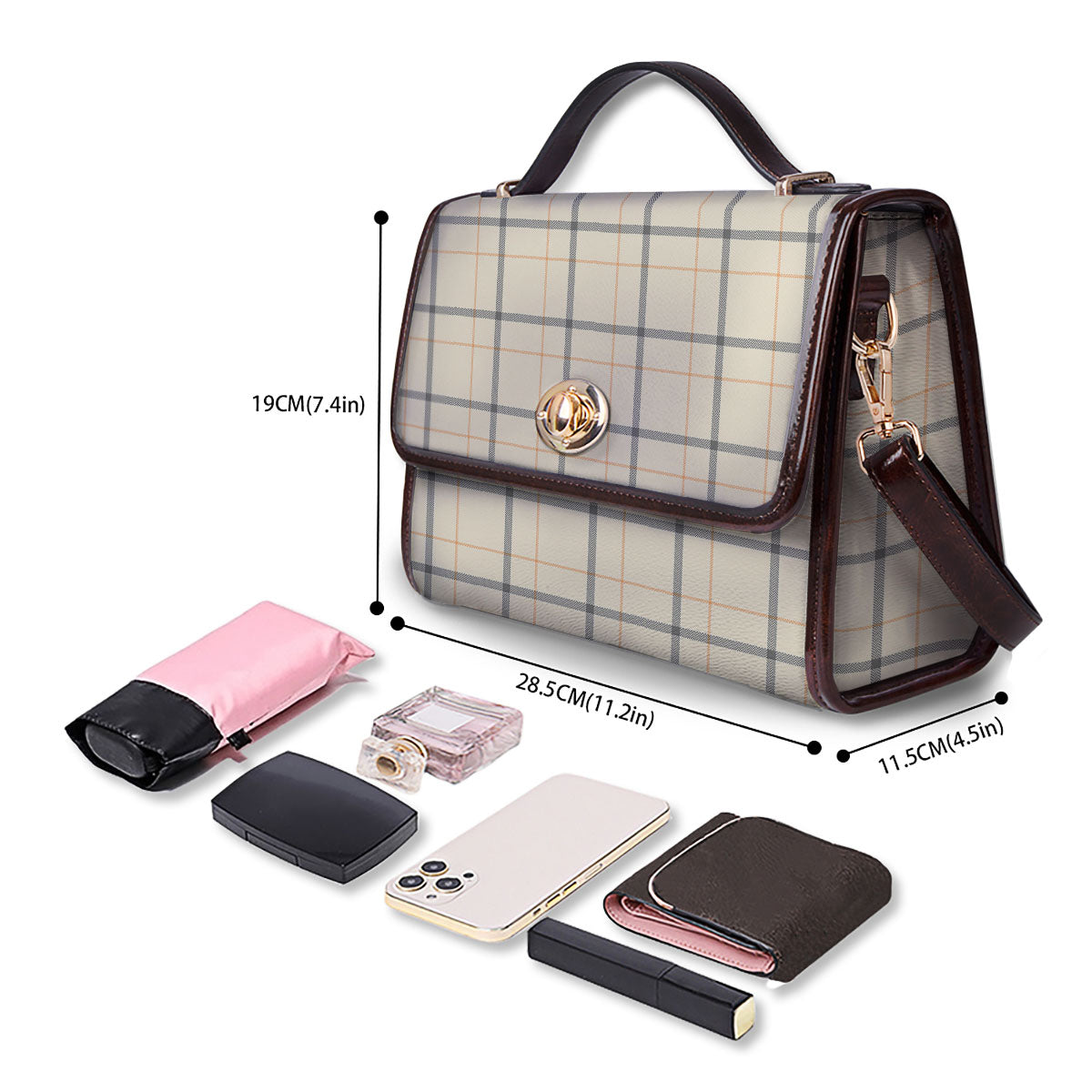 Tattersall Yellow And Beige Print Pattern Women's Satchel Bag