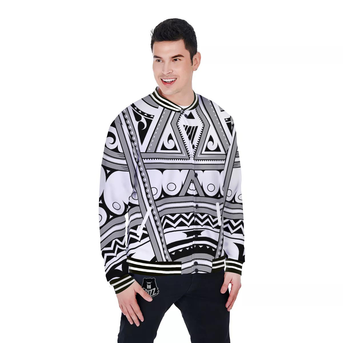 Tatto Polynesian Tribal Maori Print Baseball Jacket-grizzshop