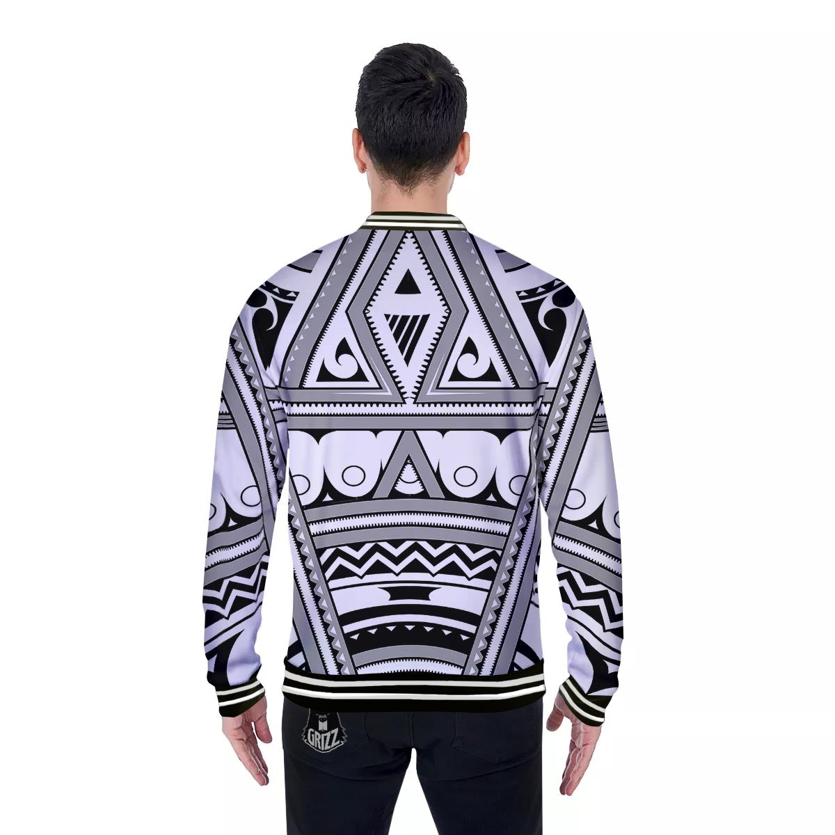 Tatto Polynesian Tribal Maori Print Baseball Jacket-grizzshop