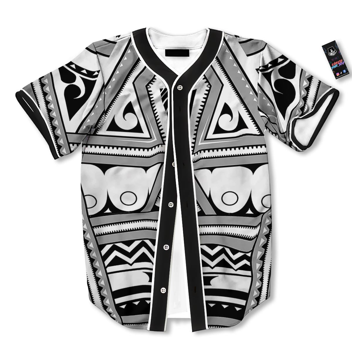 Tatto Polynesian Tribal Maori Print Baseball Jersey-grizzshop