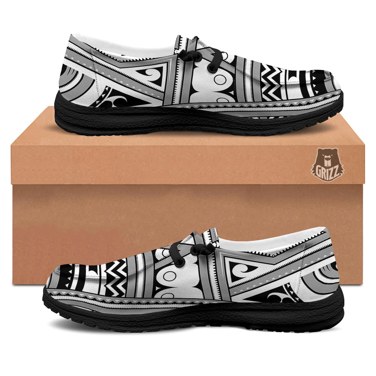 Tatto Polynesian Tribal Maori Print Black Loafers-grizzshop