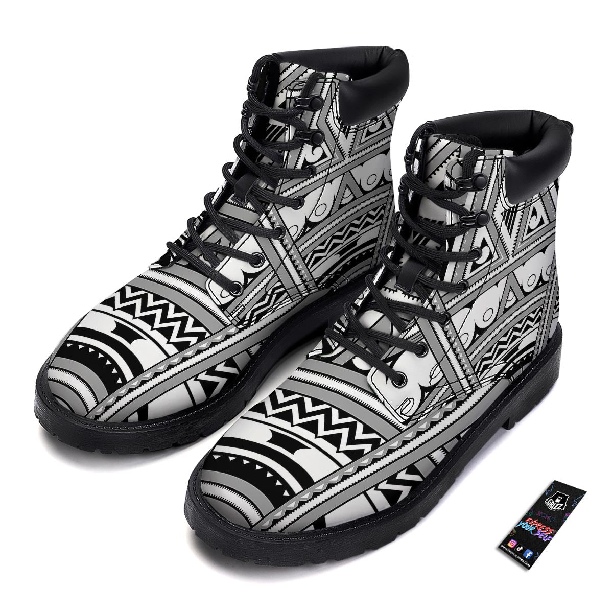 Tatto Polynesian Tribal Maori Print Boots-grizzshop