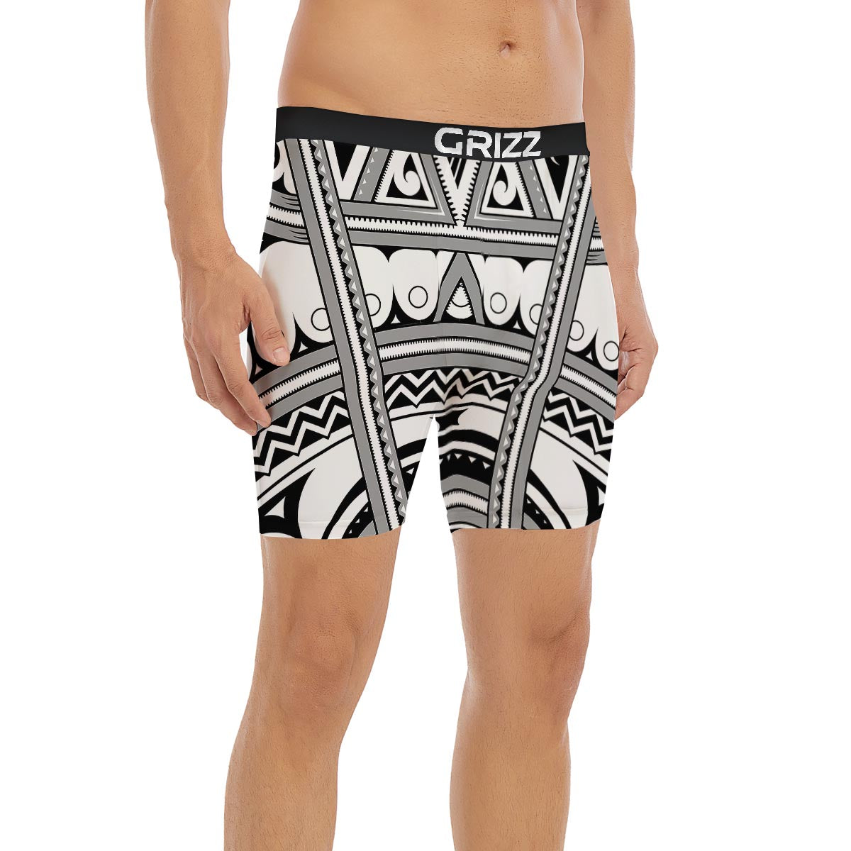 Tatto Polynesian Tribal Maori Print Boxer Briefs-grizzshop