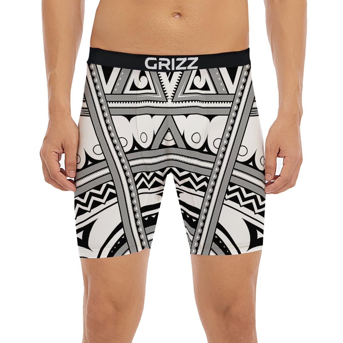 Tatto Polynesian Tribal Maori Print Boxer Briefs-grizzshop