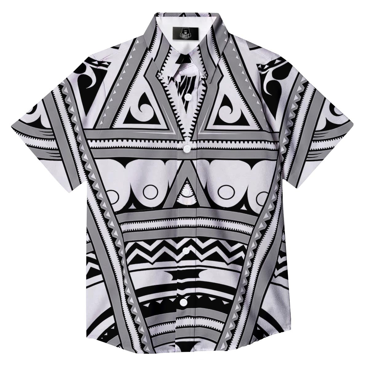 Tatto Polynesian Tribal Maori Print Button Up Shirt-grizzshop