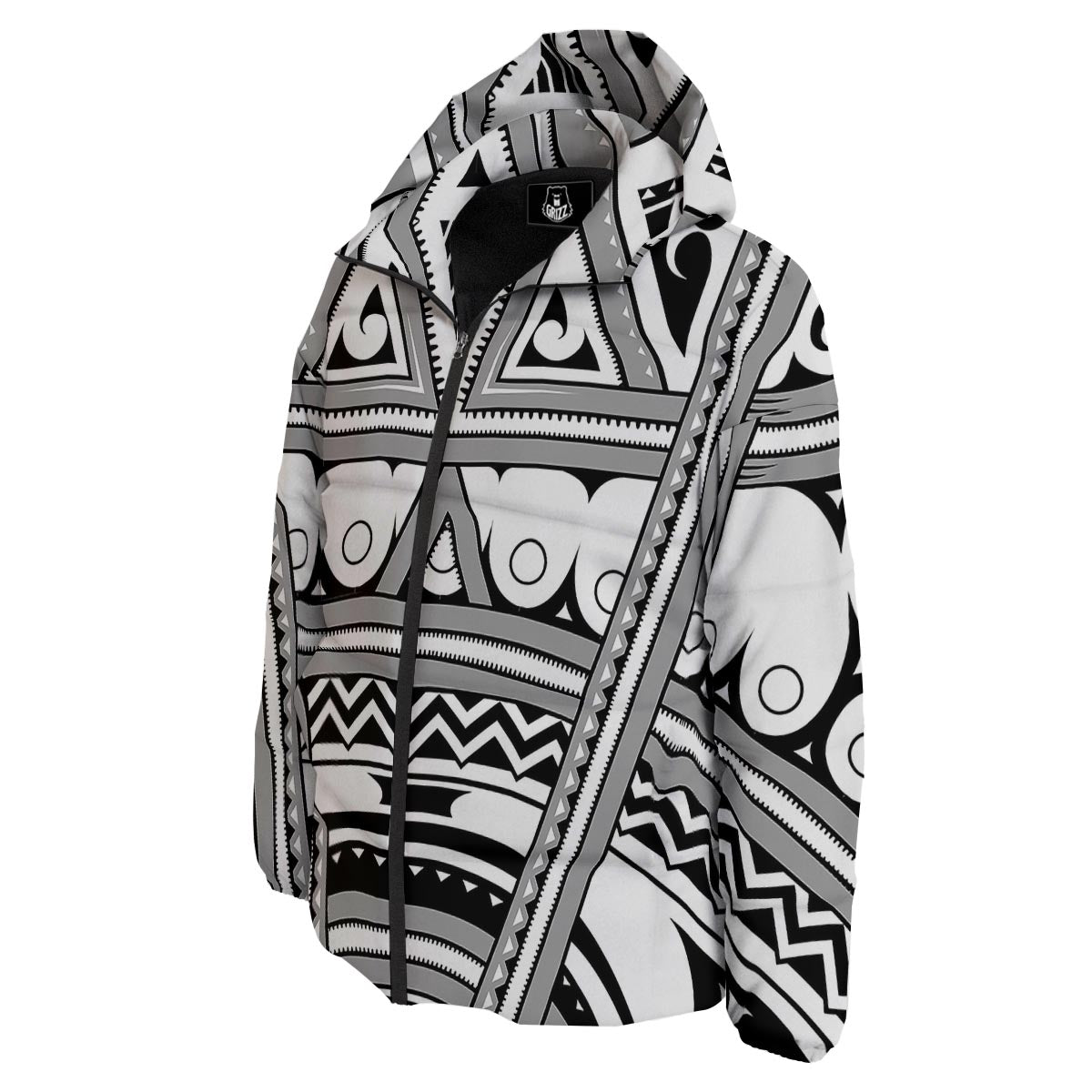 Tatto Polynesian Tribal Maori Print Down Jacket-grizzshop