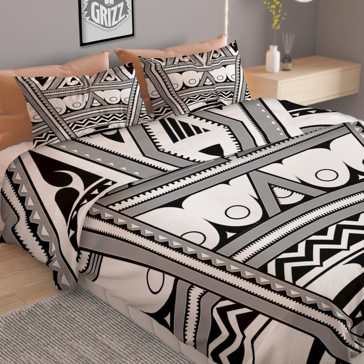 Tatto Polynesian Tribal Maori Print Duvet Cover Bedding Set