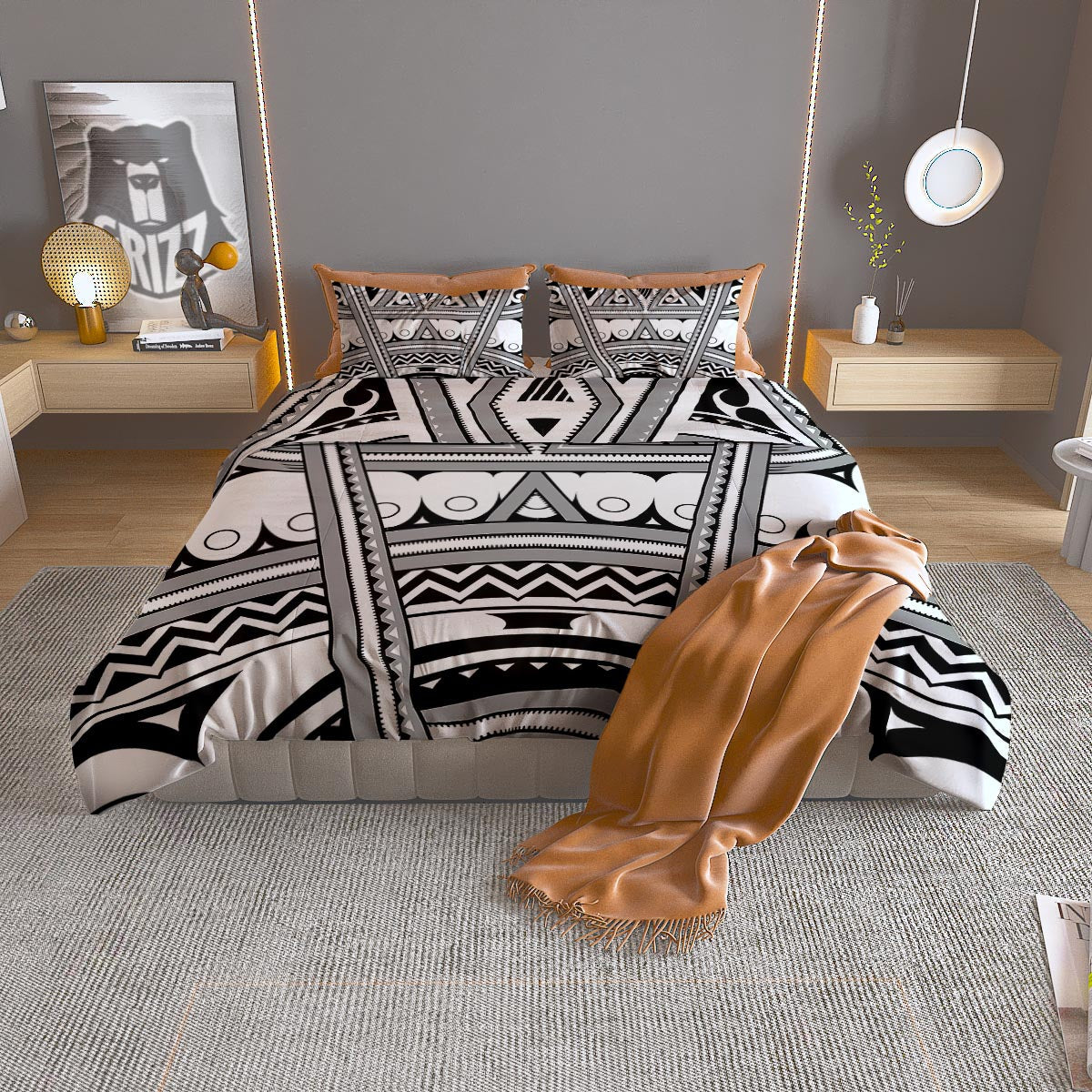 Tatto Polynesian Tribal Maori Print Duvet Cover Bedding Set