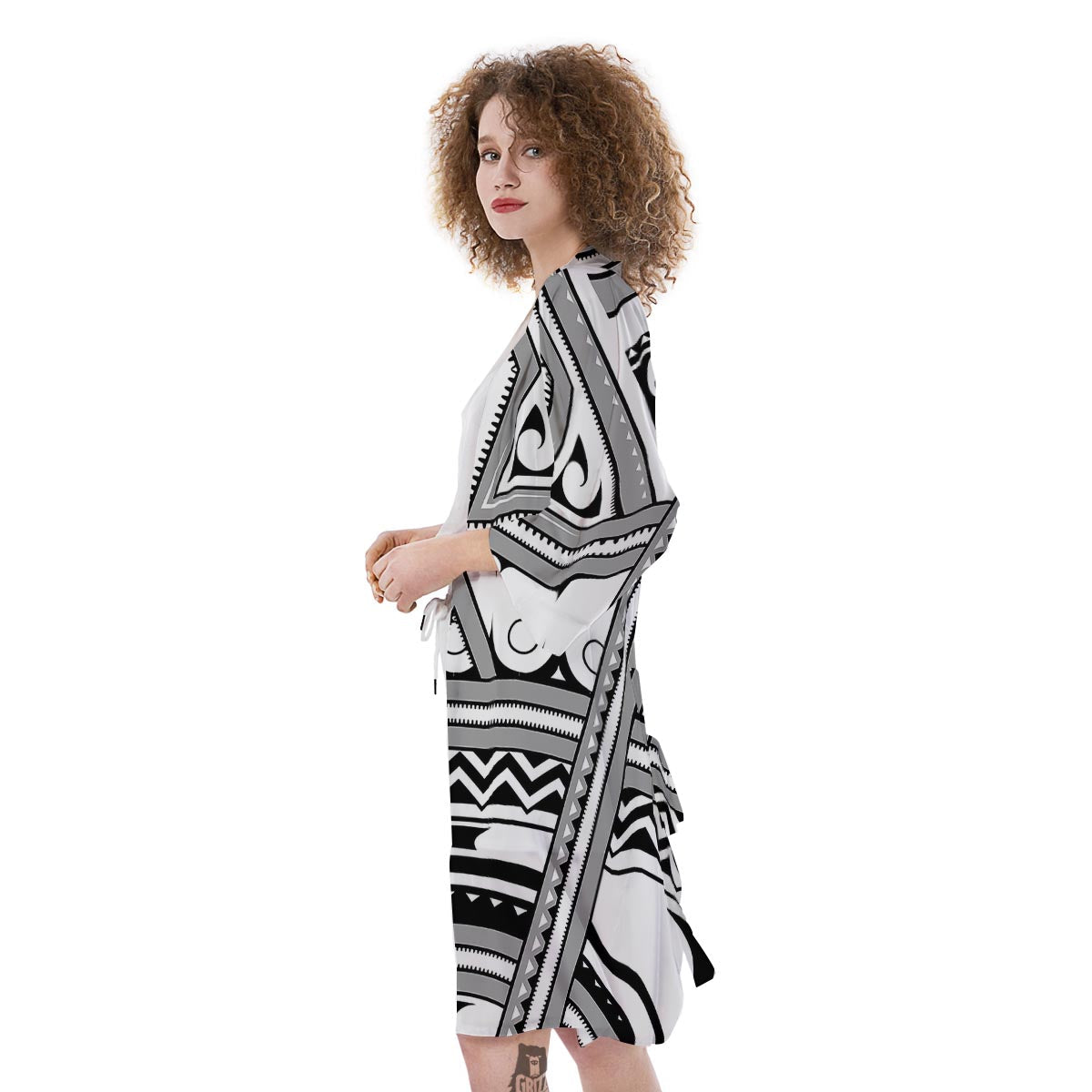Tatto Polynesian Tribal Maori Print Kimono-grizzshop