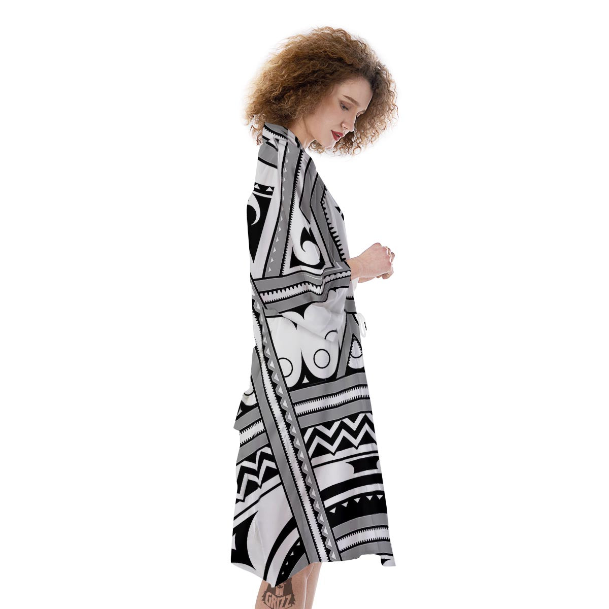 Tatto Polynesian Tribal Maori Print Kimono-grizzshop