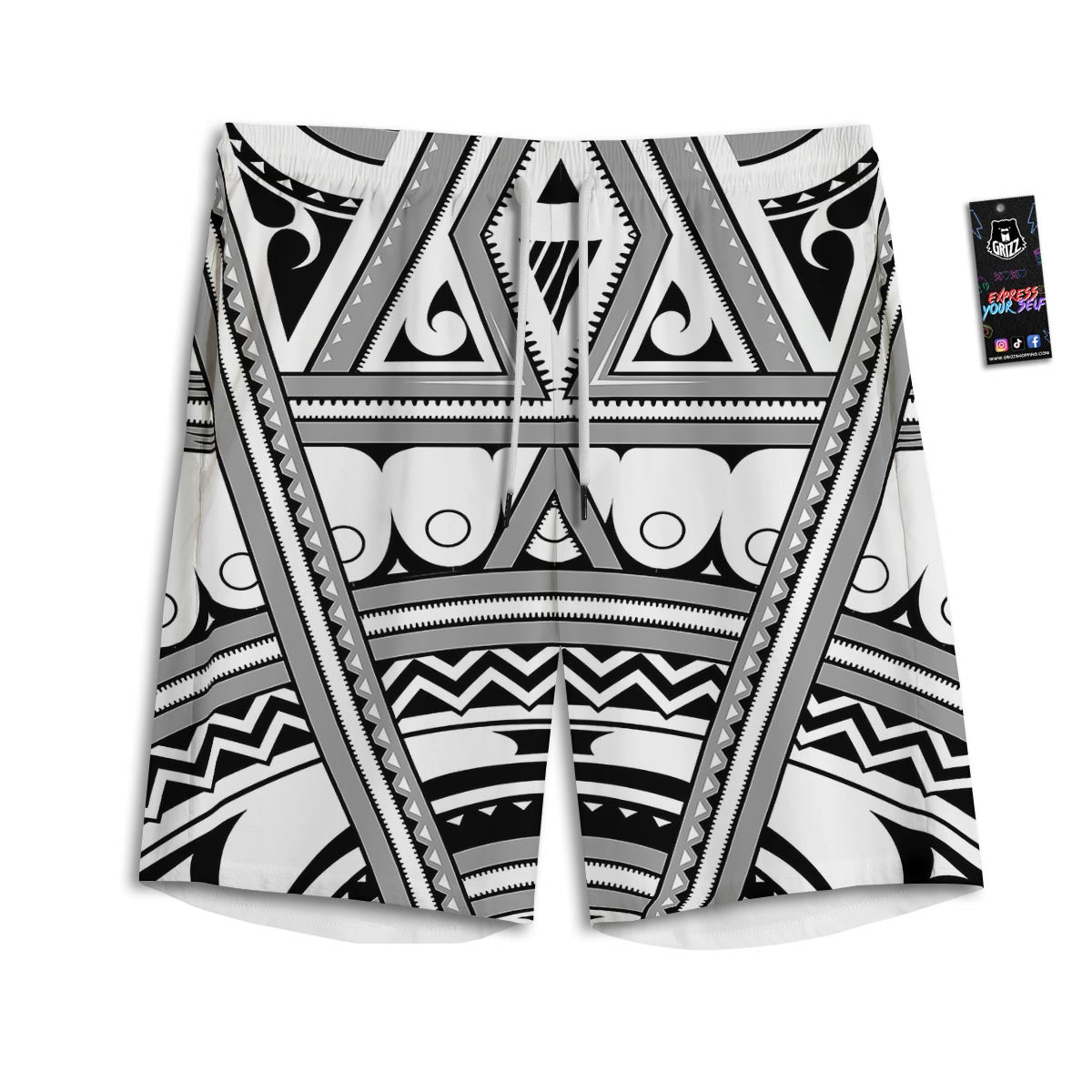 Tatto Polynesian Tribal Maori Print Men's Athletic Shorts
