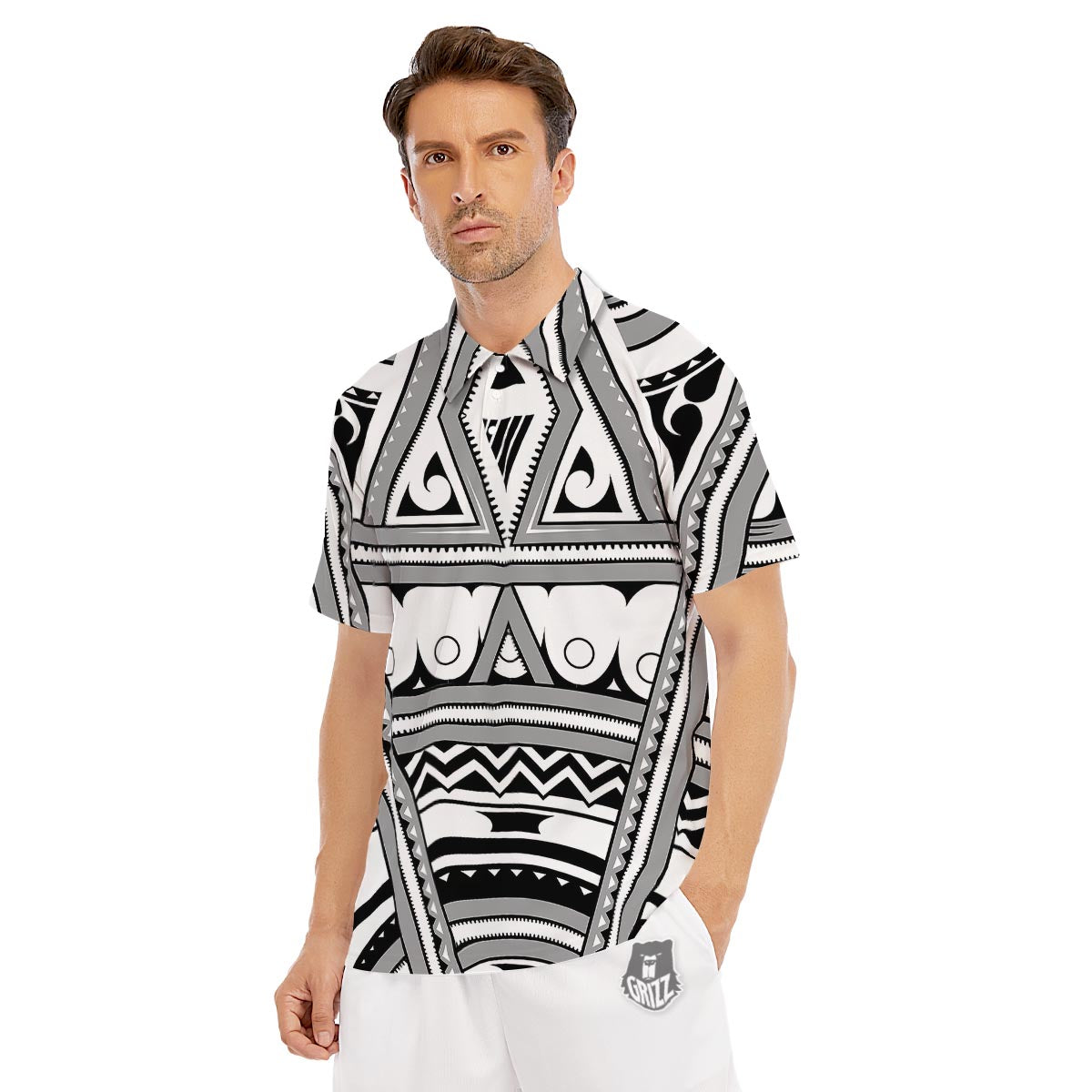 Tatto Polynesian Tribal Maori Print Men's Golf Shirts-grizzshop
