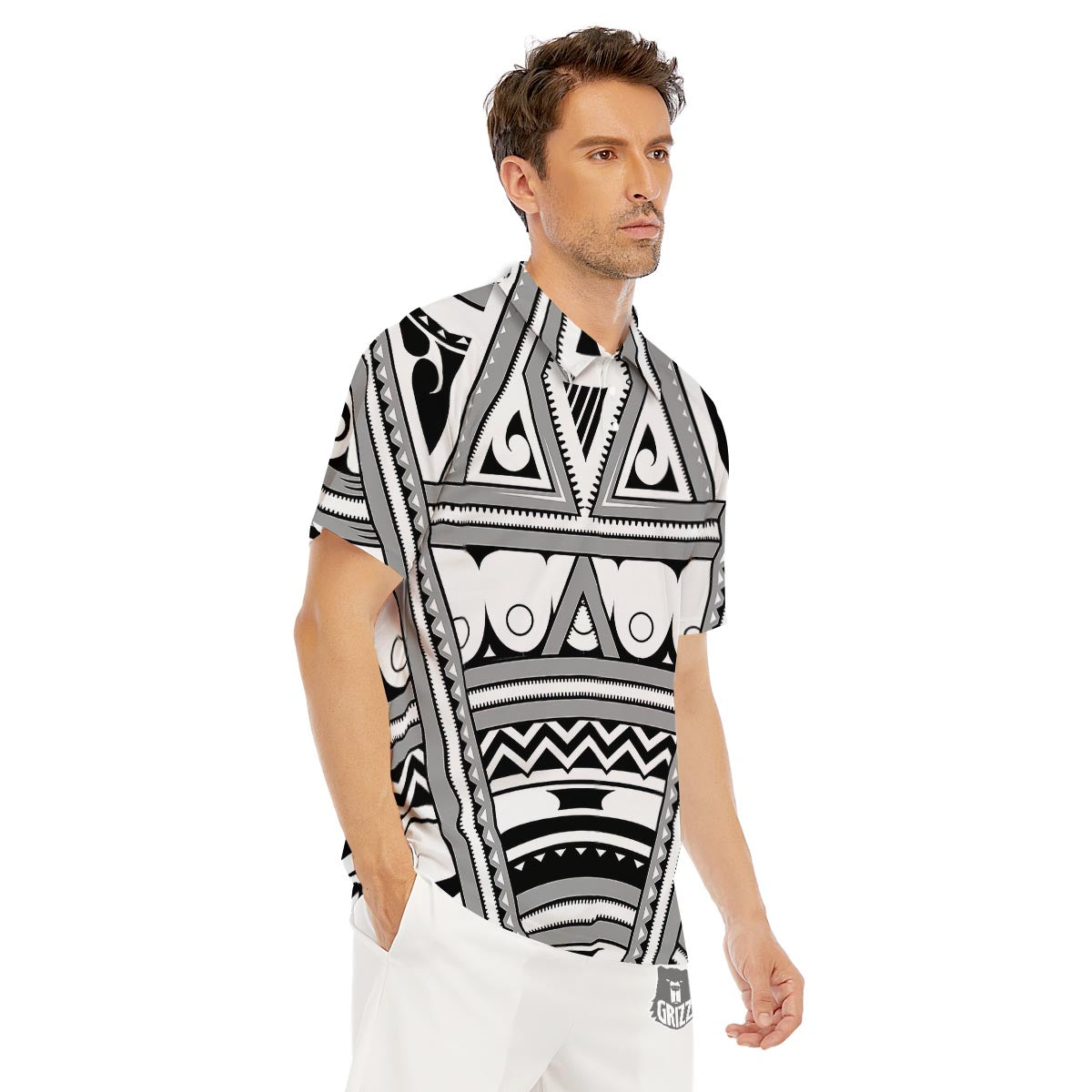 Tatto Polynesian Tribal Maori Print Men's Golf Shirts-grizzshop