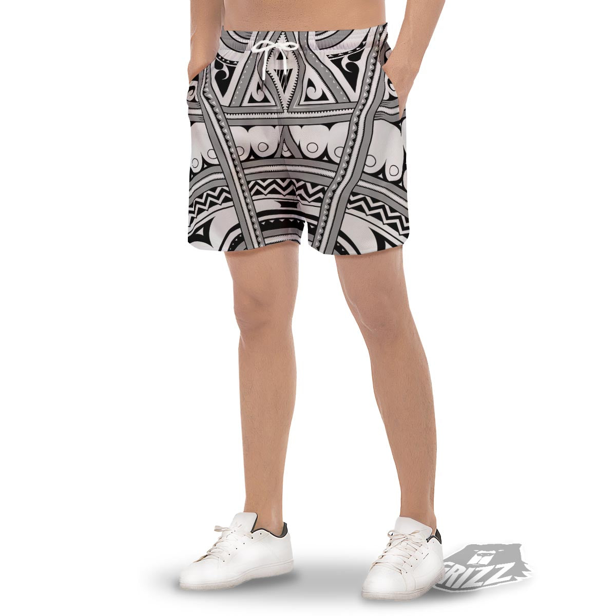 Tatto Polynesian Tribal Maori Print Men's Gym Shorts-grizzshop