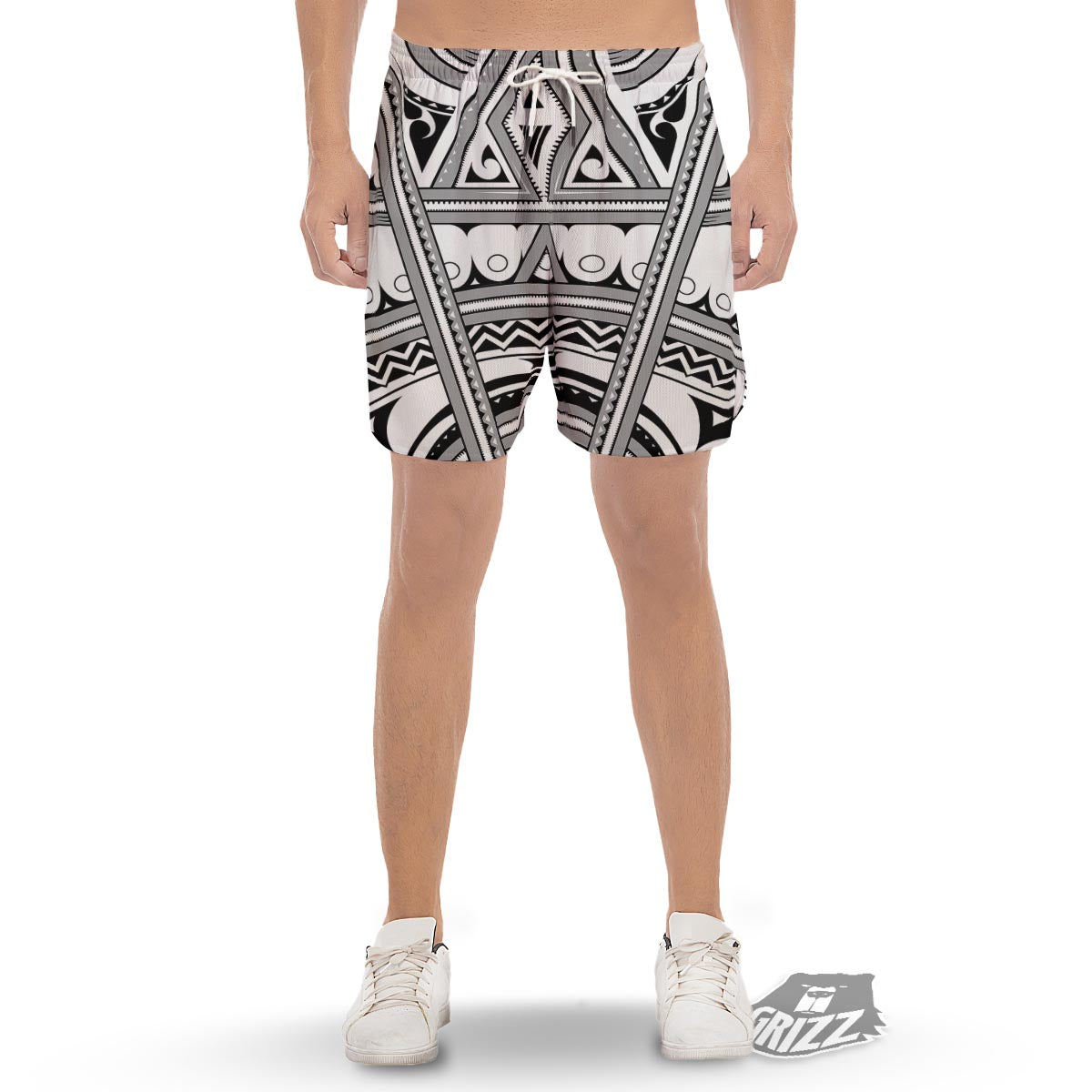 Tatto Polynesian Tribal Maori Print Men's Gym Shorts-grizzshop