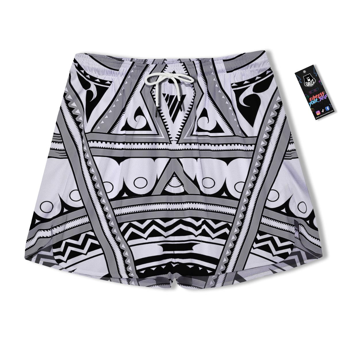 Tatto Polynesian Tribal Maori Print Men's Running Shorts-grizzshop