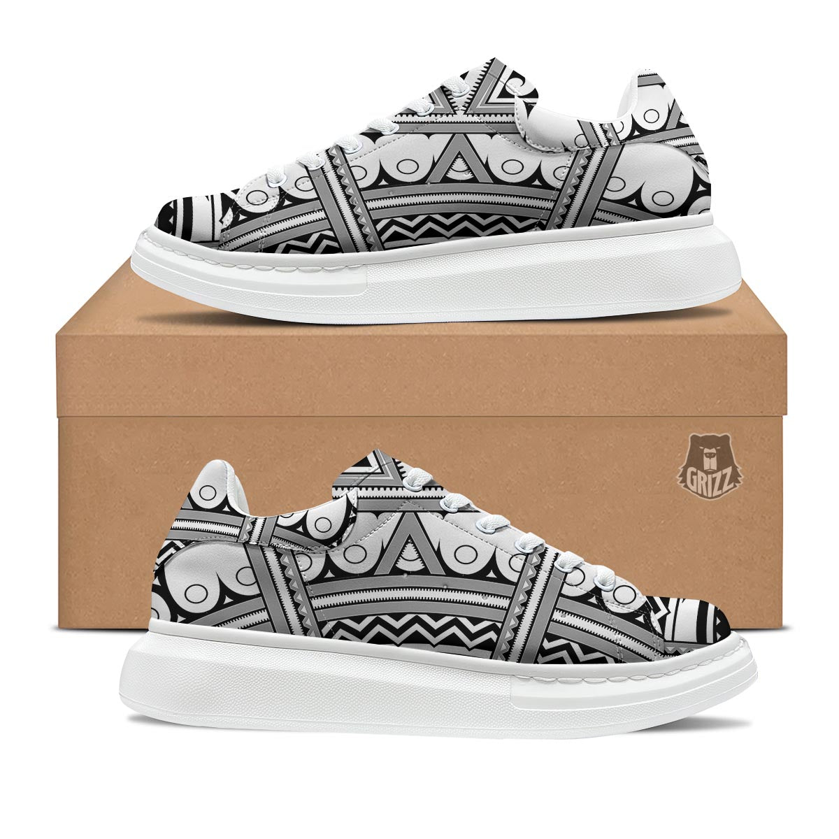 Tatto Polynesian Tribal Maori Print Platform Shoes-grizzshop