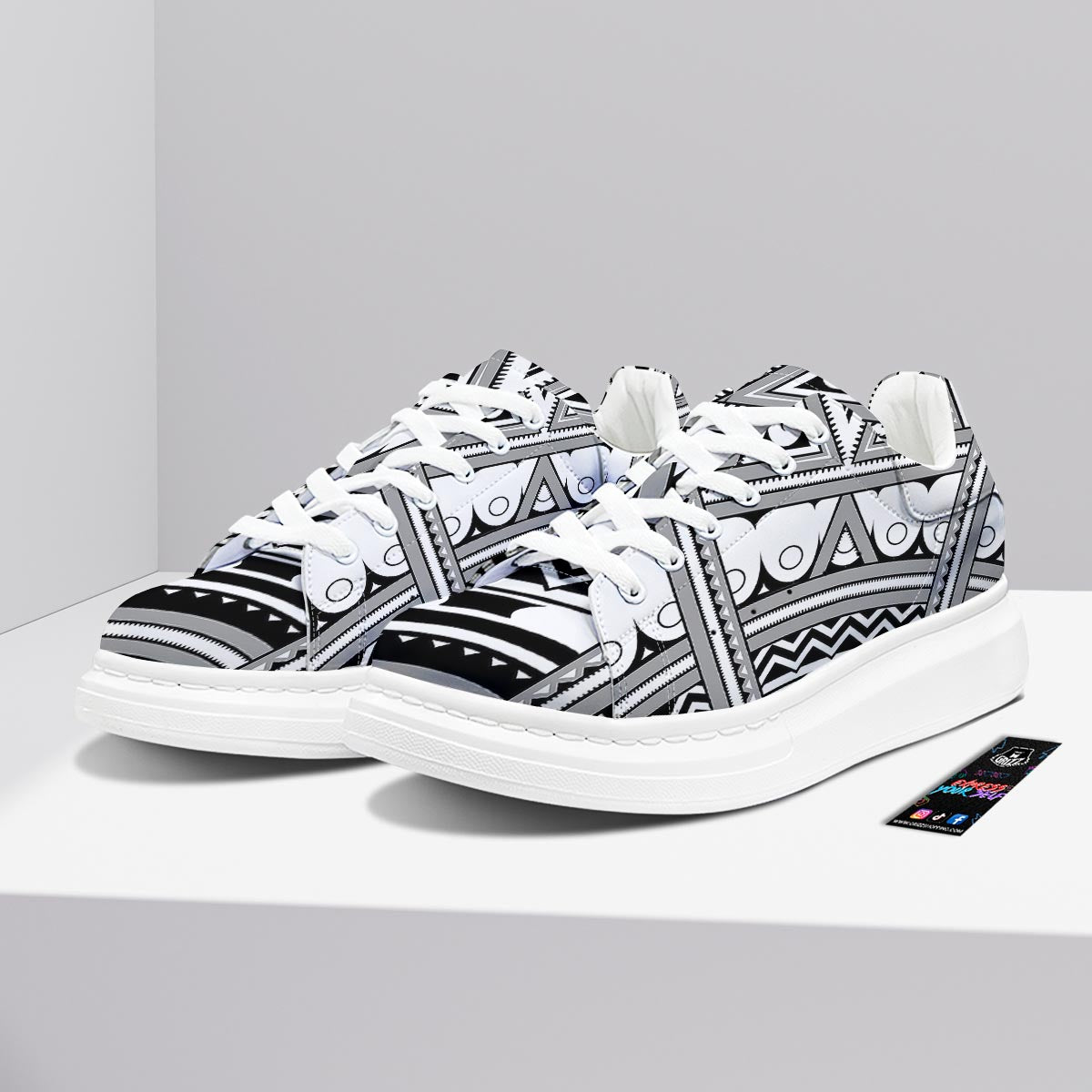 Tatto Polynesian Tribal Maori Print Platform Shoes-grizzshop