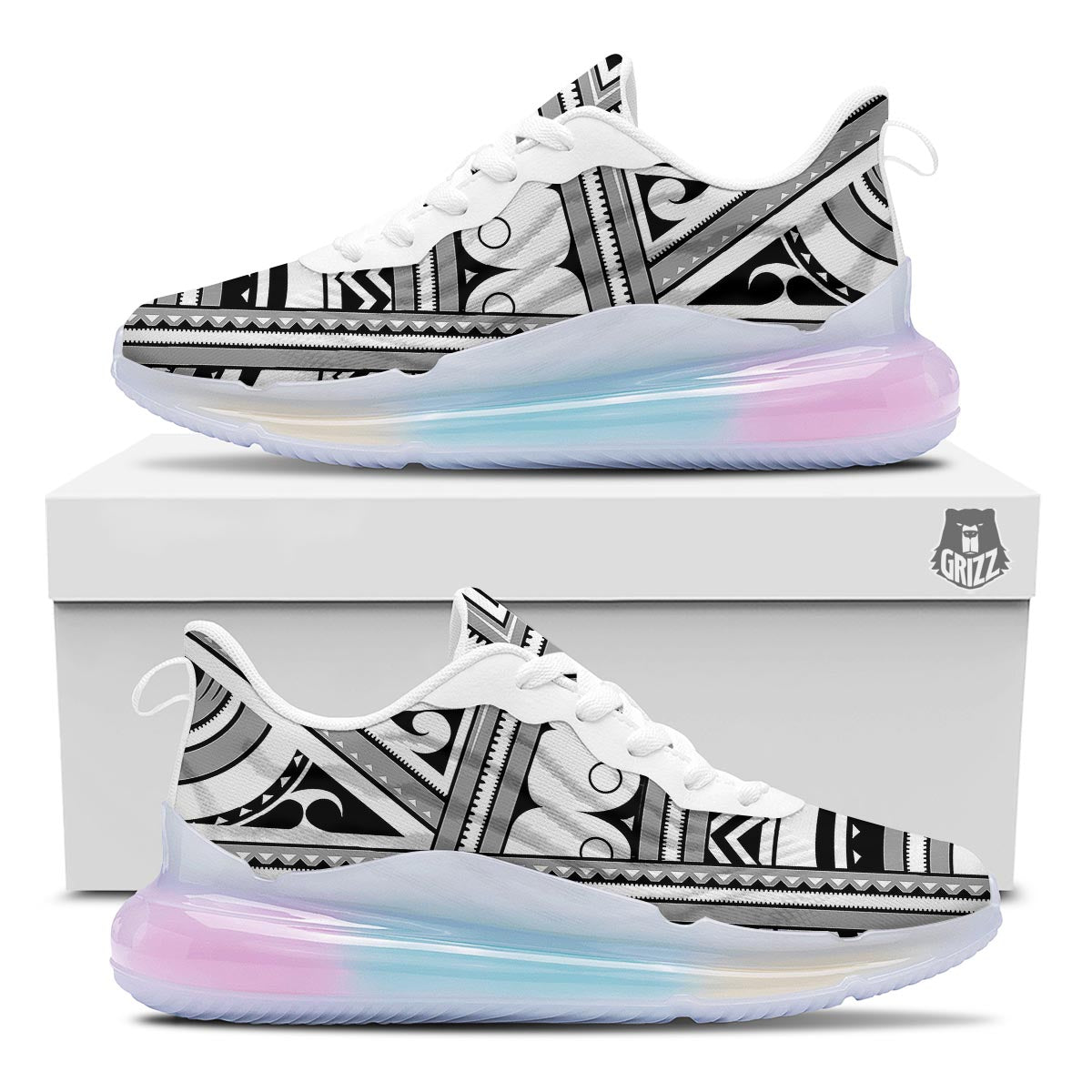 Tatto Polynesian Tribal Maori Print Running Sneakers-grizzshop