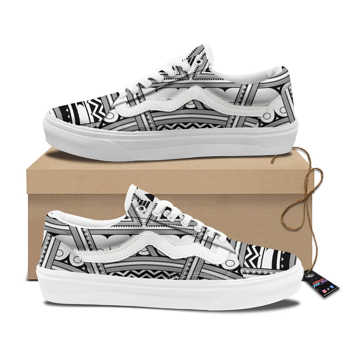 Tatto Polynesian Tribal Maori Print Skate Shoes-grizzshop