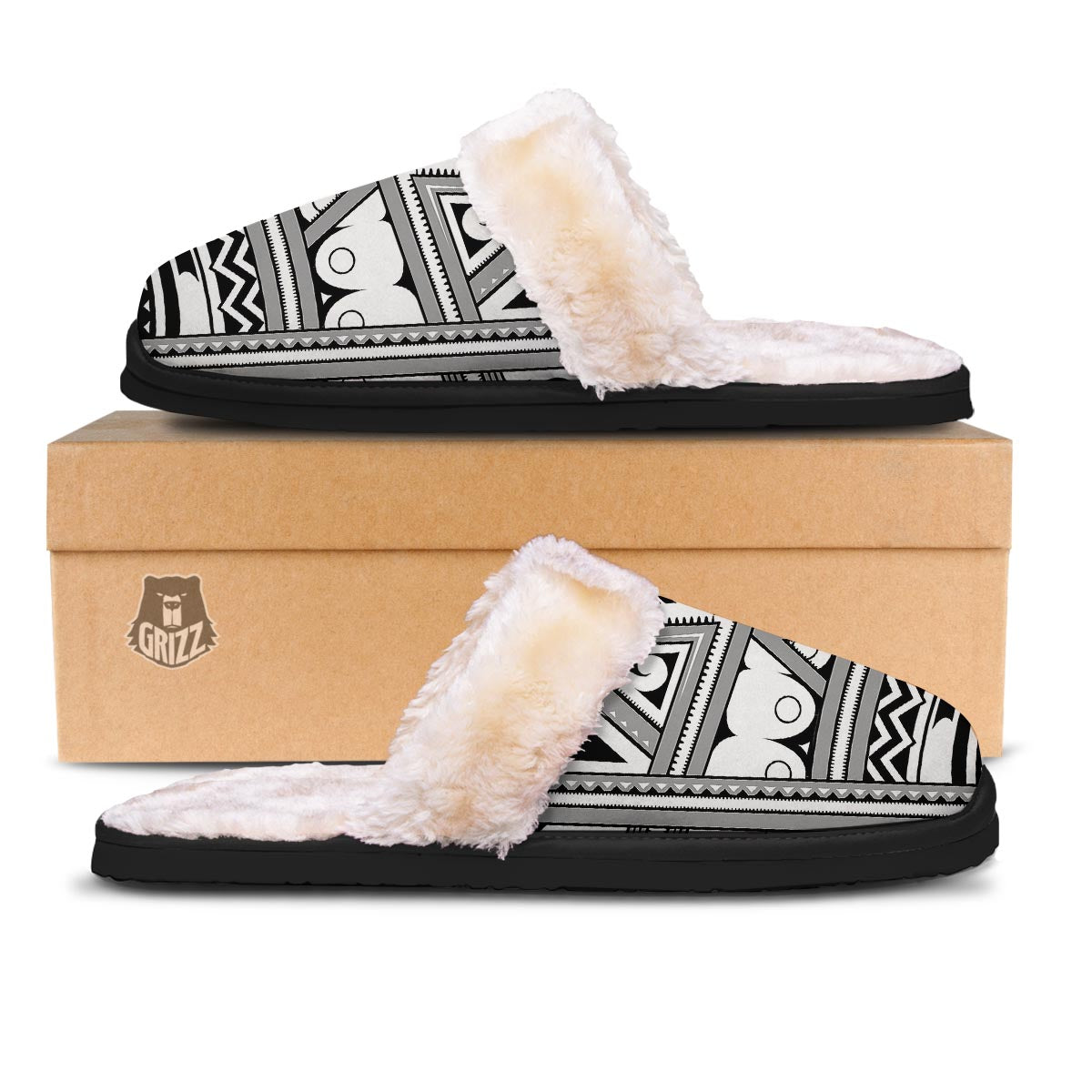 Tatto Polynesian Tribal Maori Print Slippers-grizzshop
