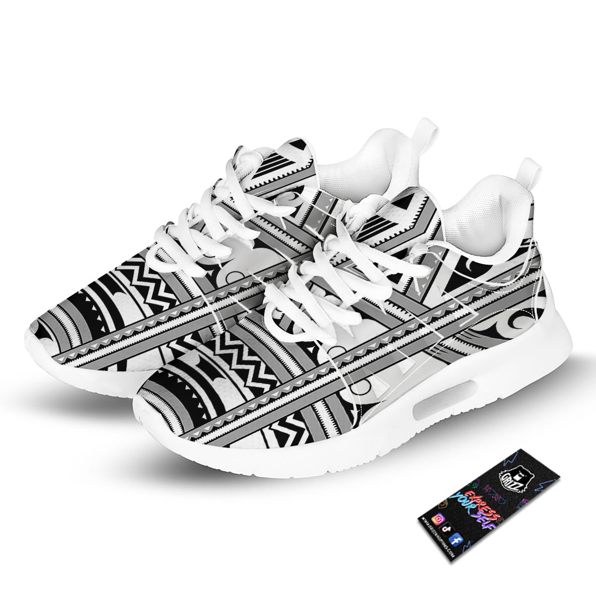 Tatto Polynesian Tribal Maori Print Tennis Shoes-grizzshop
