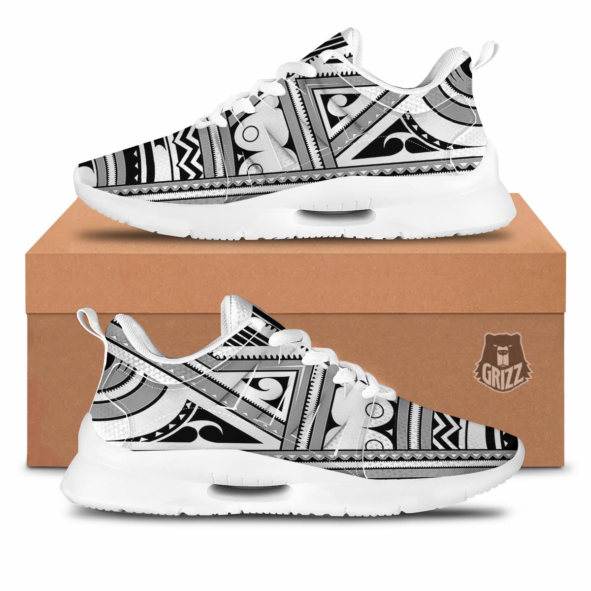 Tatto Polynesian Tribal Maori Print Tennis Shoes-grizzshop