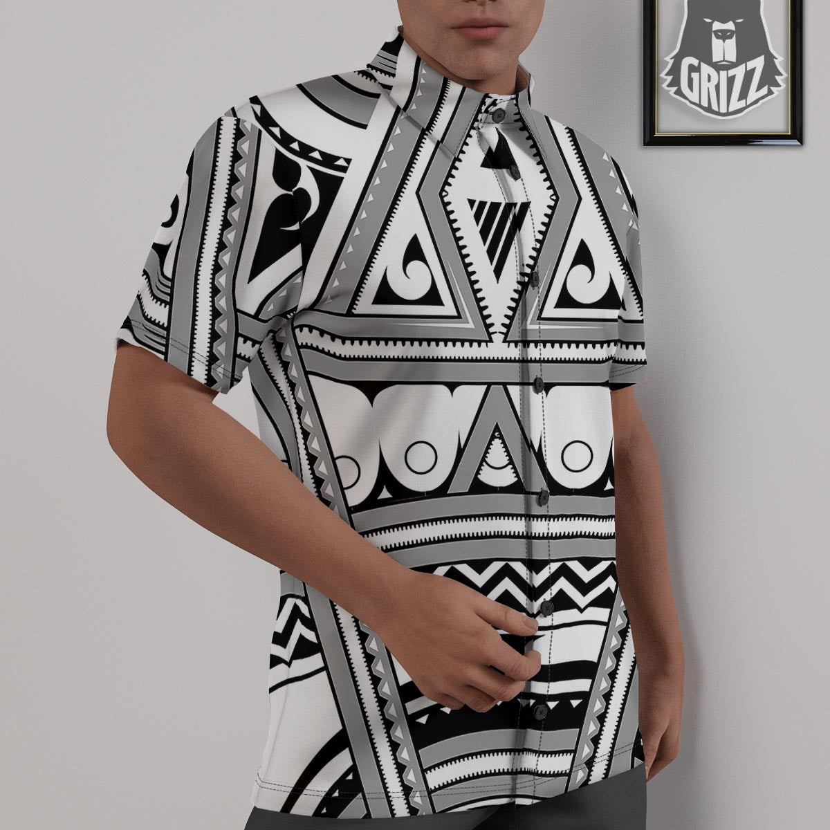Tatto Polynesian Tribal Maori Print Untucked Shirts-grizzshop