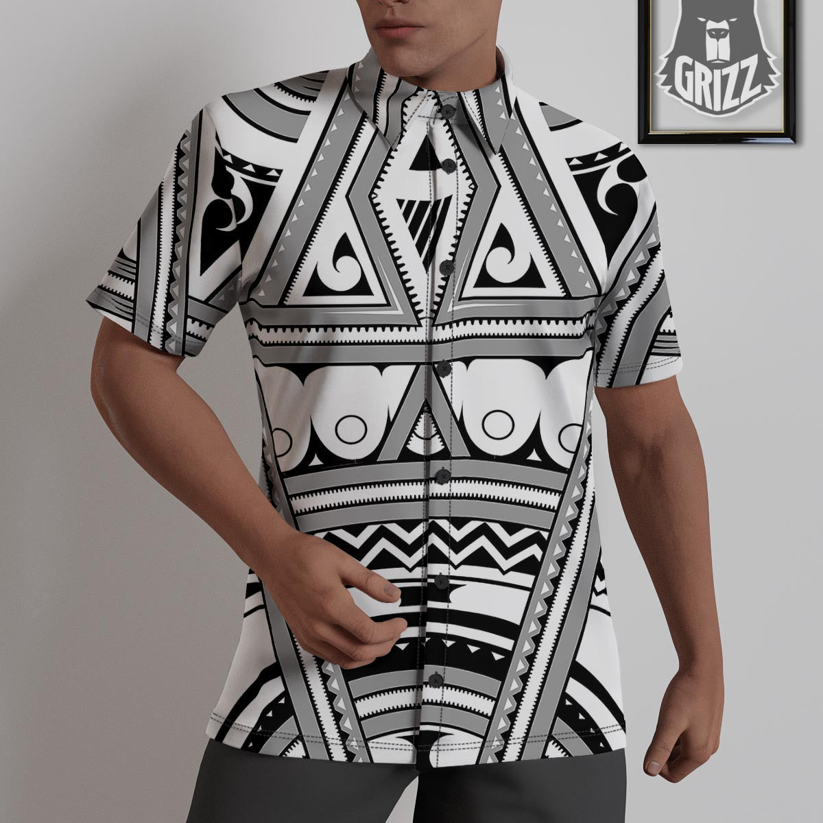 Tatto Polynesian Tribal Maori Print Untucked Shirts-grizzshop