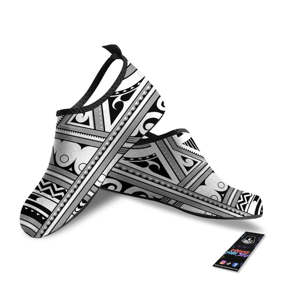 Tatto Polynesian Tribal Maori Print Water Shoes-grizzshop