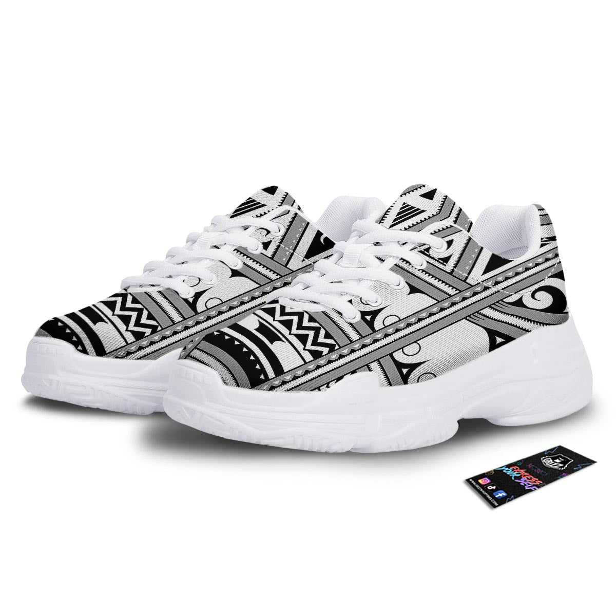 Tatto Polynesian Tribal Maori Print White Chunky Shoes-grizzshop