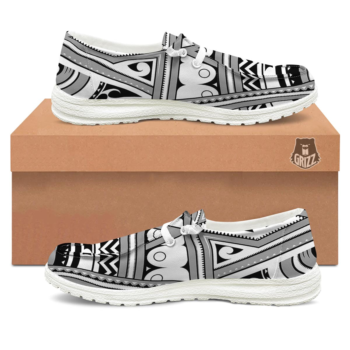 Tatto Polynesian Tribal Maori Print White Loafers-grizzshop