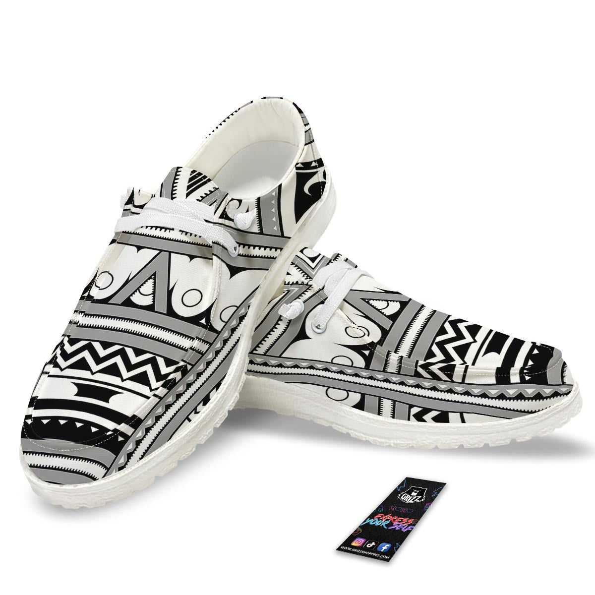 Tatto Polynesian Tribal Maori Print White Loafers-grizzshop