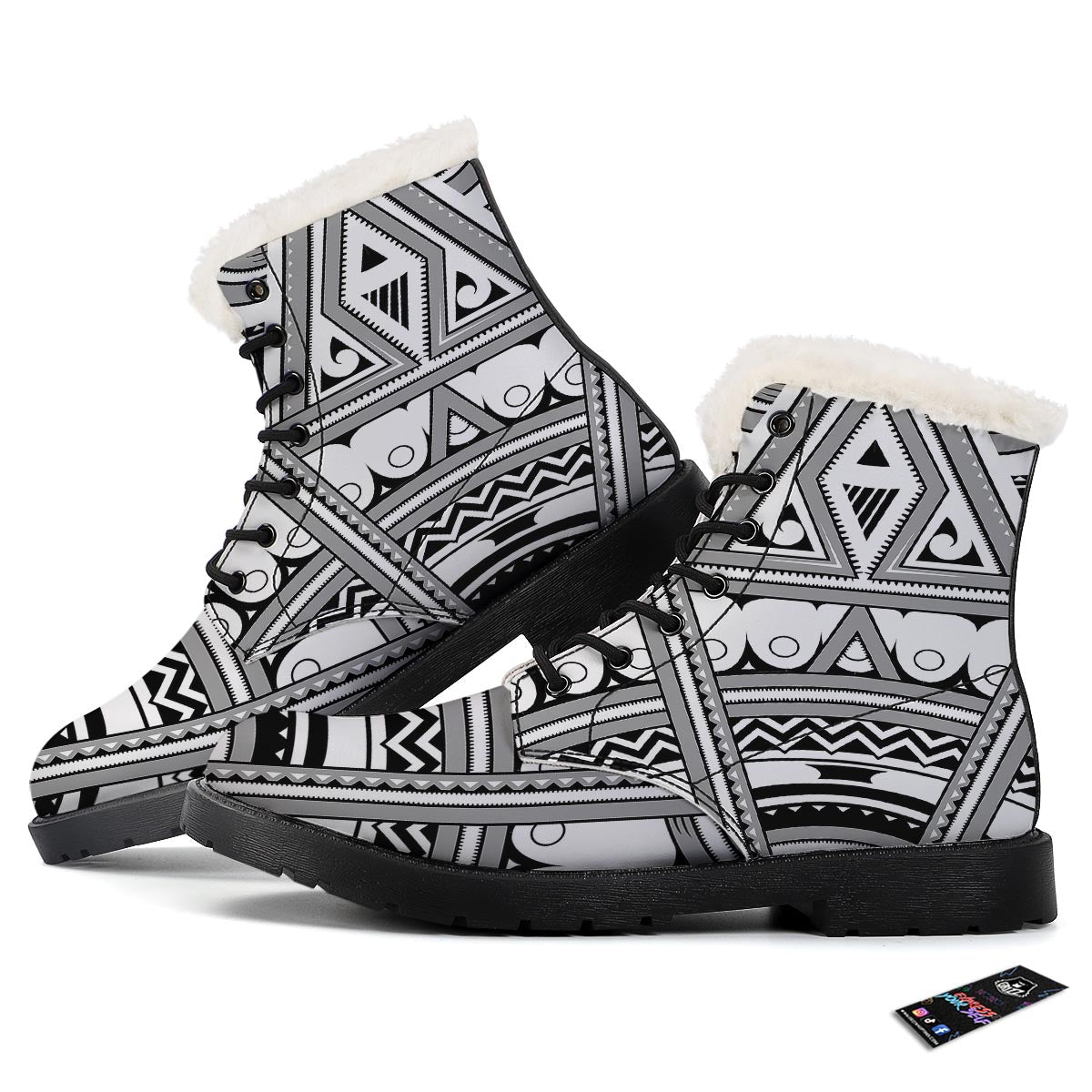 Tatto Polynesian Tribal Maori Print Winter Boots-grizzshop