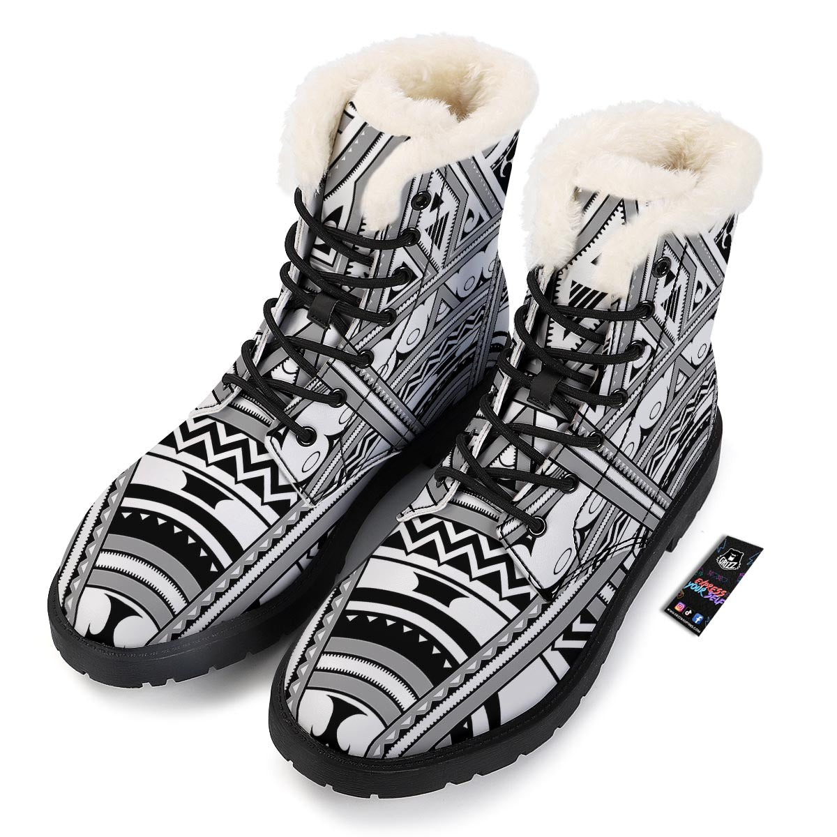 Tatto Polynesian Tribal Maori Print Winter Boots-grizzshop