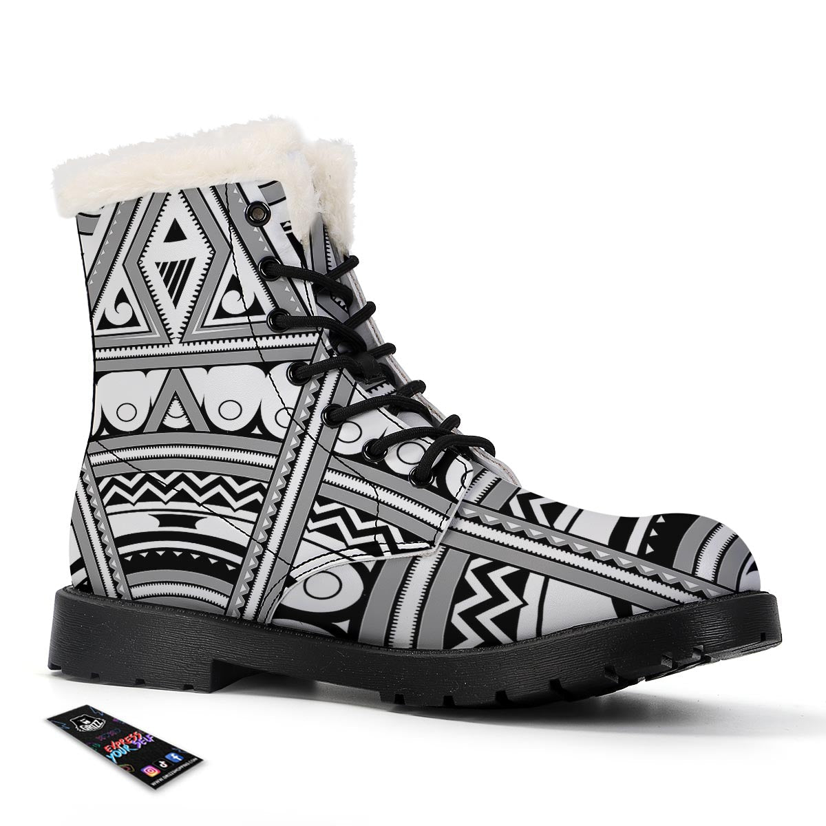 Tatto Polynesian Tribal Maori Print Winter Boots-grizzshop