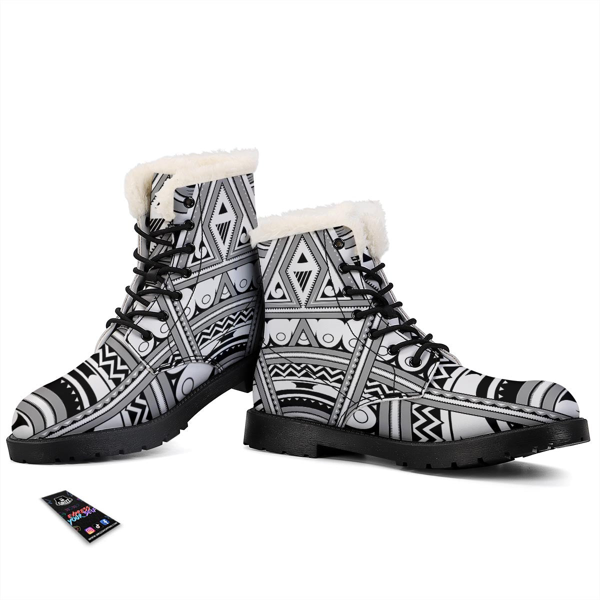 Tatto Polynesian Tribal Maori Print Winter Boots-grizzshop