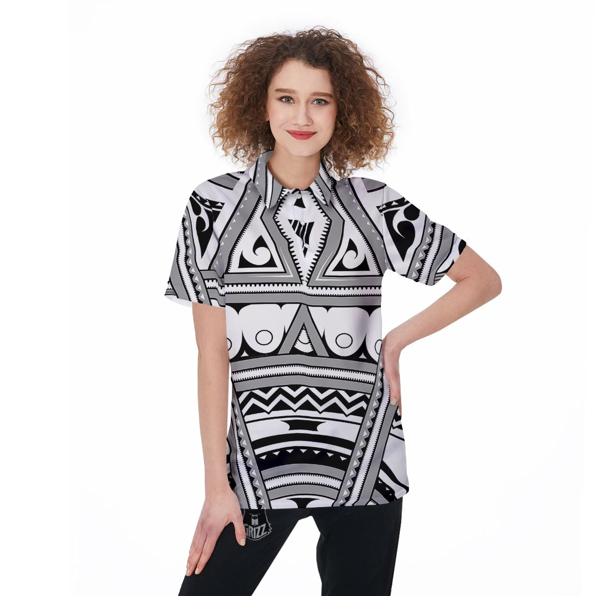 Tatto Polynesian Tribal Maori Print Women's Golf Shirts-grizzshop