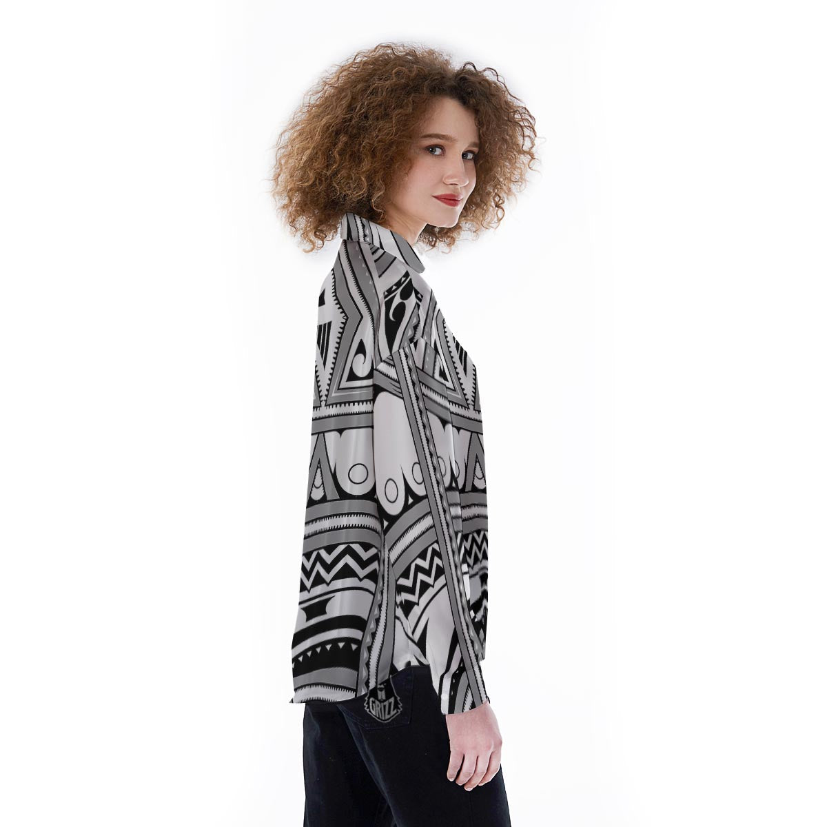 Tatto Polynesian Tribal Maori Print Women's Long Sleeve Shirts-grizzshop
