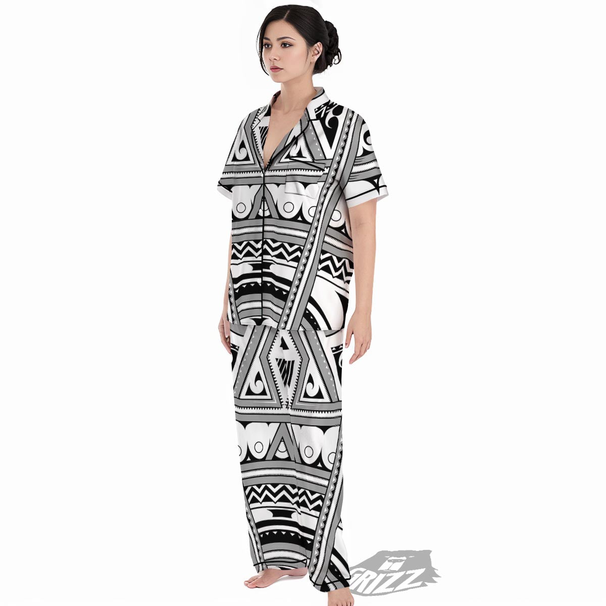 Tatto Polynesian Tribal Maori Print Women's Pajamas Set-grizzshop