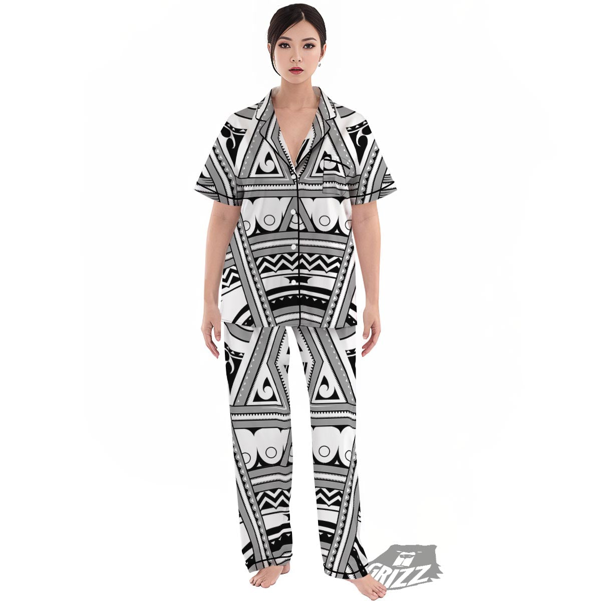 Tatto Polynesian Tribal Maori Print Women's Pajamas Set-grizzshop