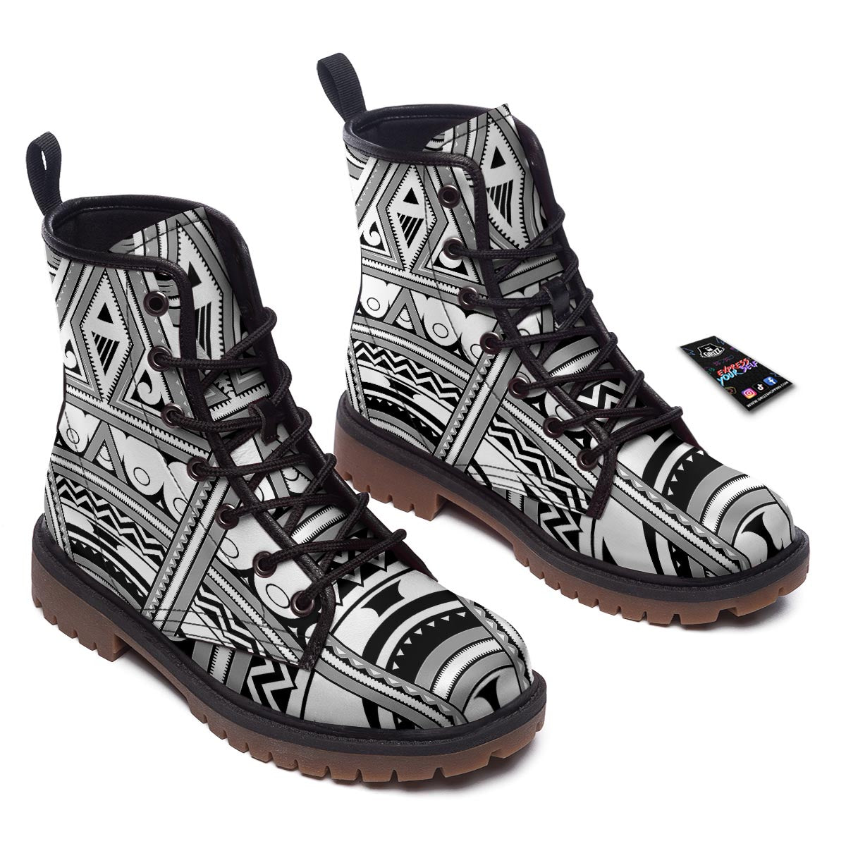 Tatto Polynesian Tribal Maori Print Work Boots-grizzshop