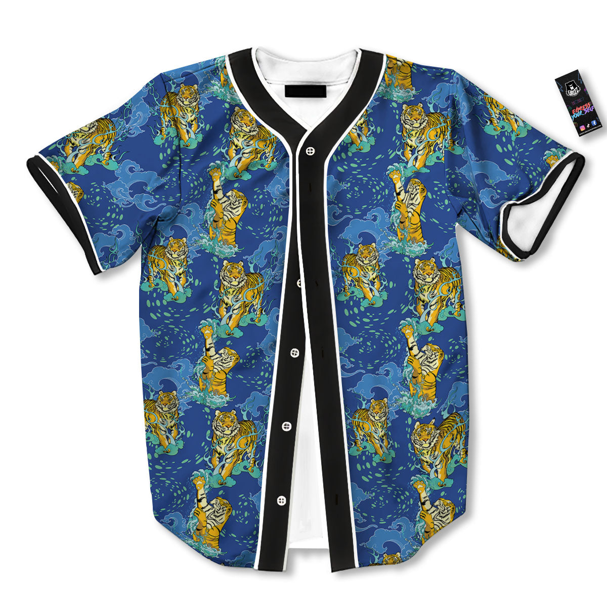 Tattoo Blue Tiger Print Pattern Baseball Jersey-grizzshop