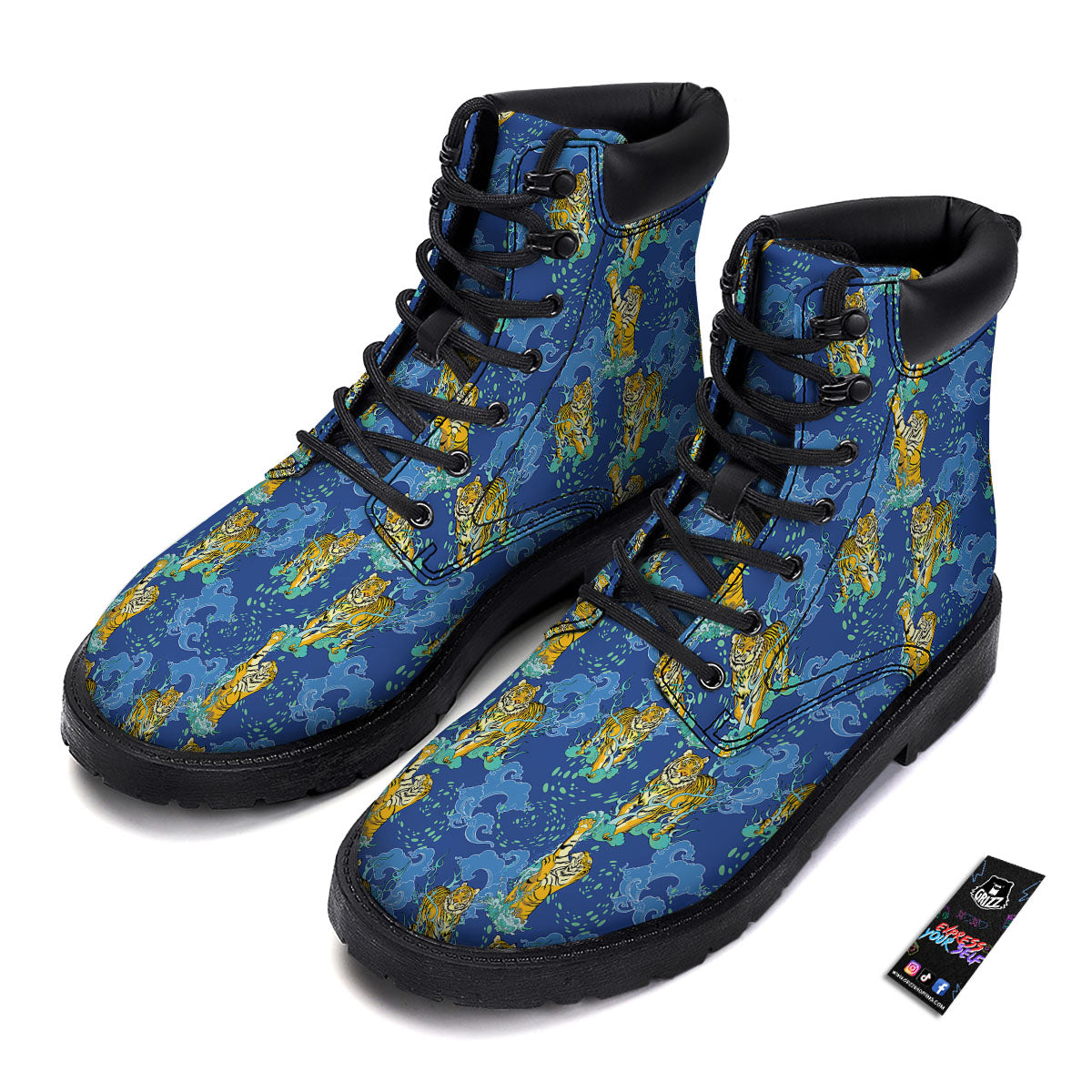 Tattoo Blue Tiger Print Pattern Boots-grizzshop