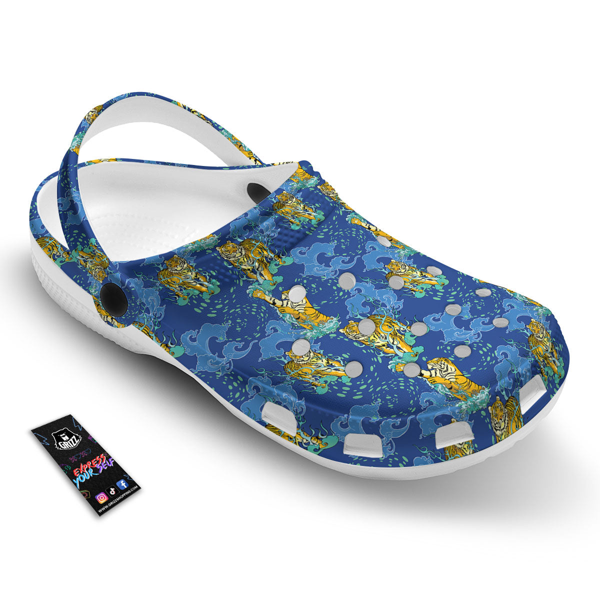 Tattoo Blue Tiger Print Pattern Clog-grizzshop