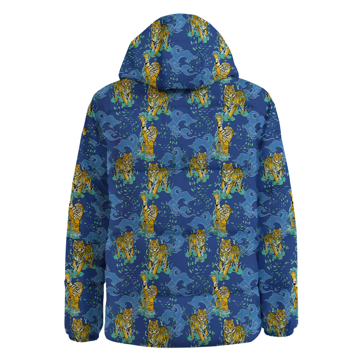 Tattoo Blue Tiger Print Pattern Down Jacket-grizzshop
