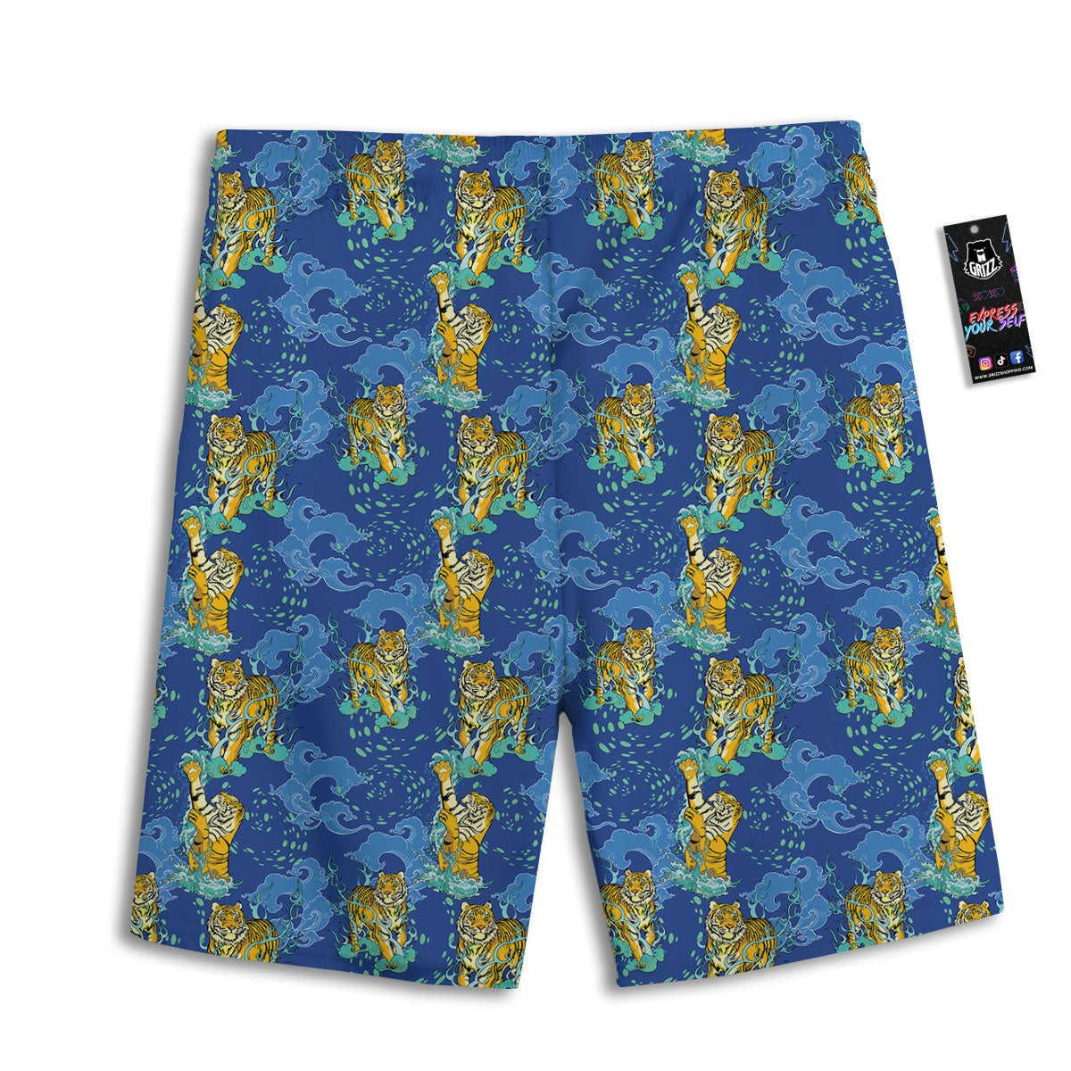 Tattoo Blue Tiger Print Pattern Men's Athletic Shorts