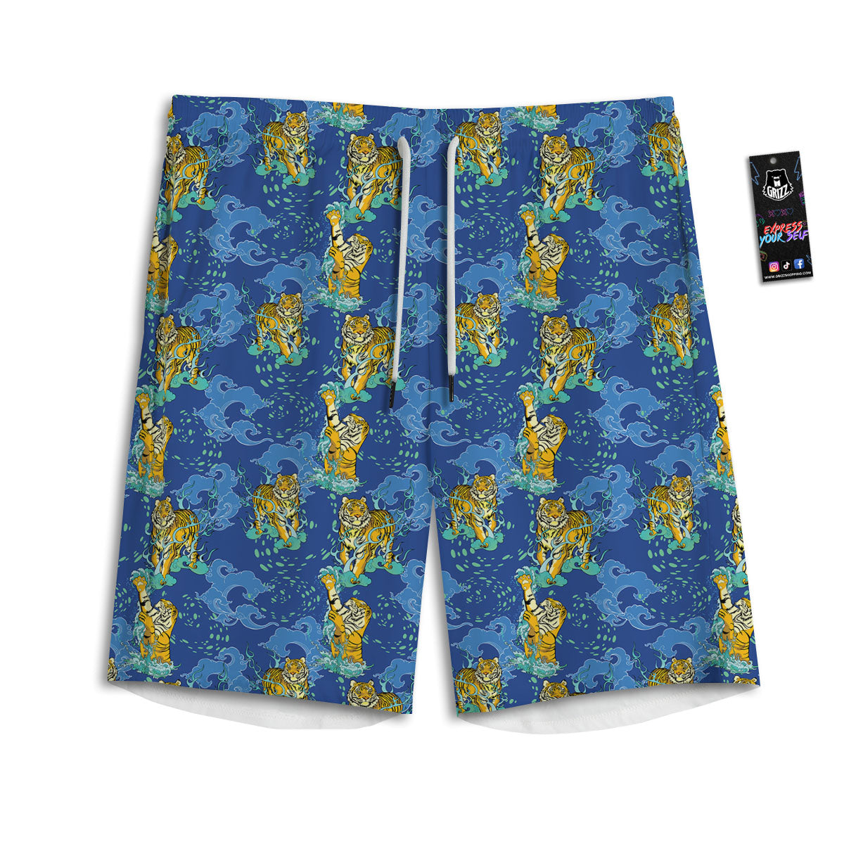 Tattoo Blue Tiger Print Pattern Men's Athletic Shorts