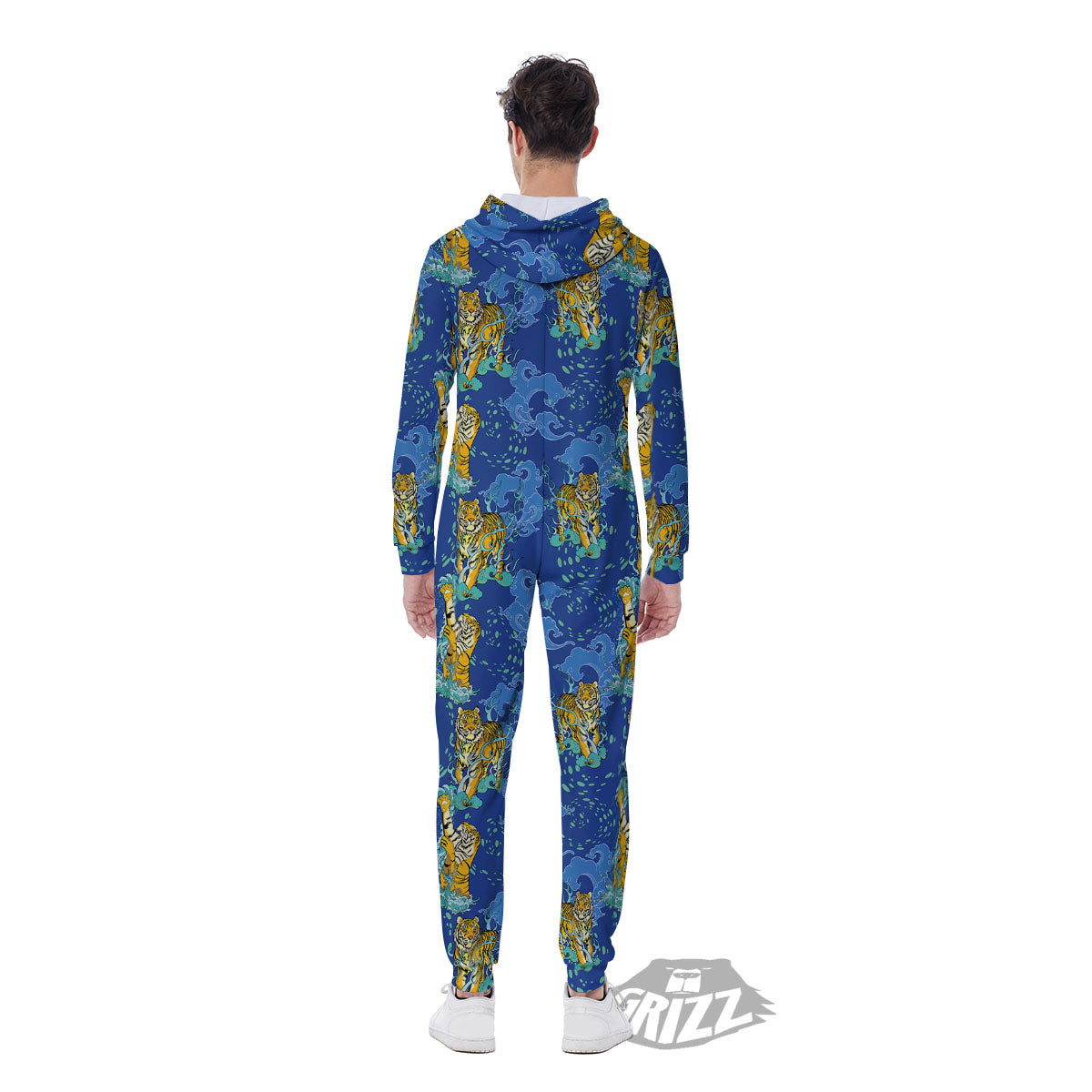 Tattoo Blue Tiger Print Pattern Men's Jumpsuit-grizzshop