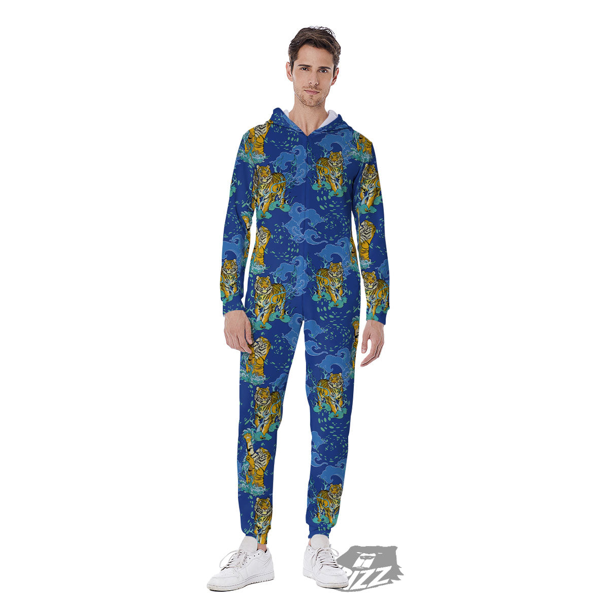 Tattoo Blue Tiger Print Pattern Men's Jumpsuit-grizzshop